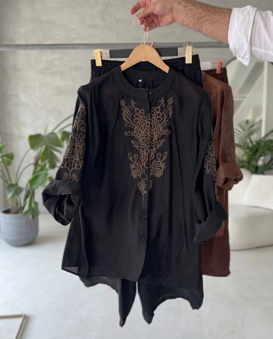 Women's Premium Embroidered Viscose Co-Ord Set