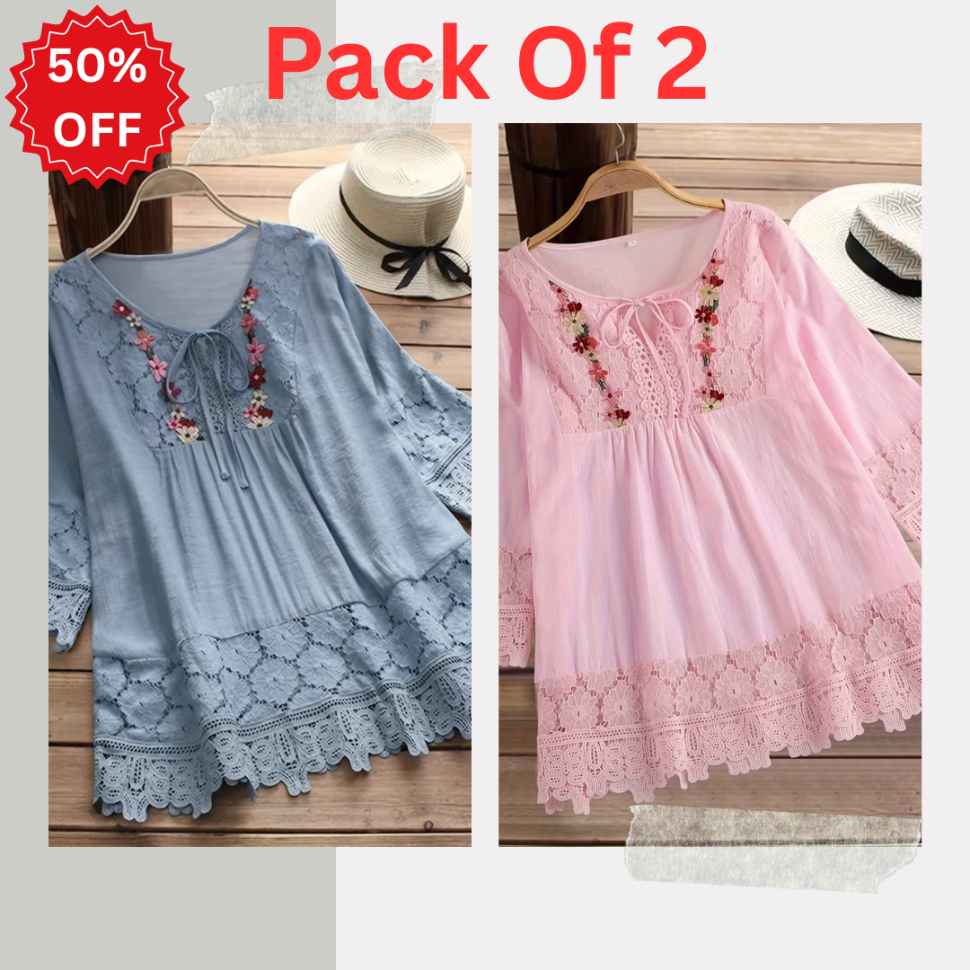 Pack of 2 Women's Premium Embroidered Casual Tops