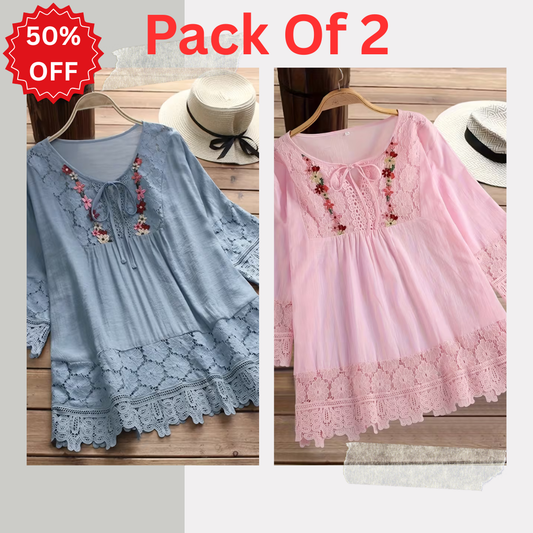Pack of 2 Women's Premium Embroidered Casual Tops