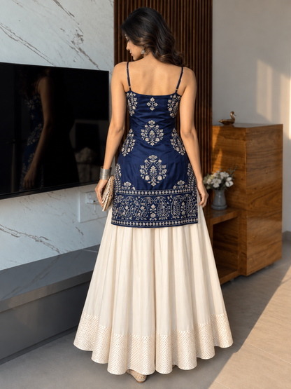 Women’s Embroidered Kurti & Flared Skirt Set