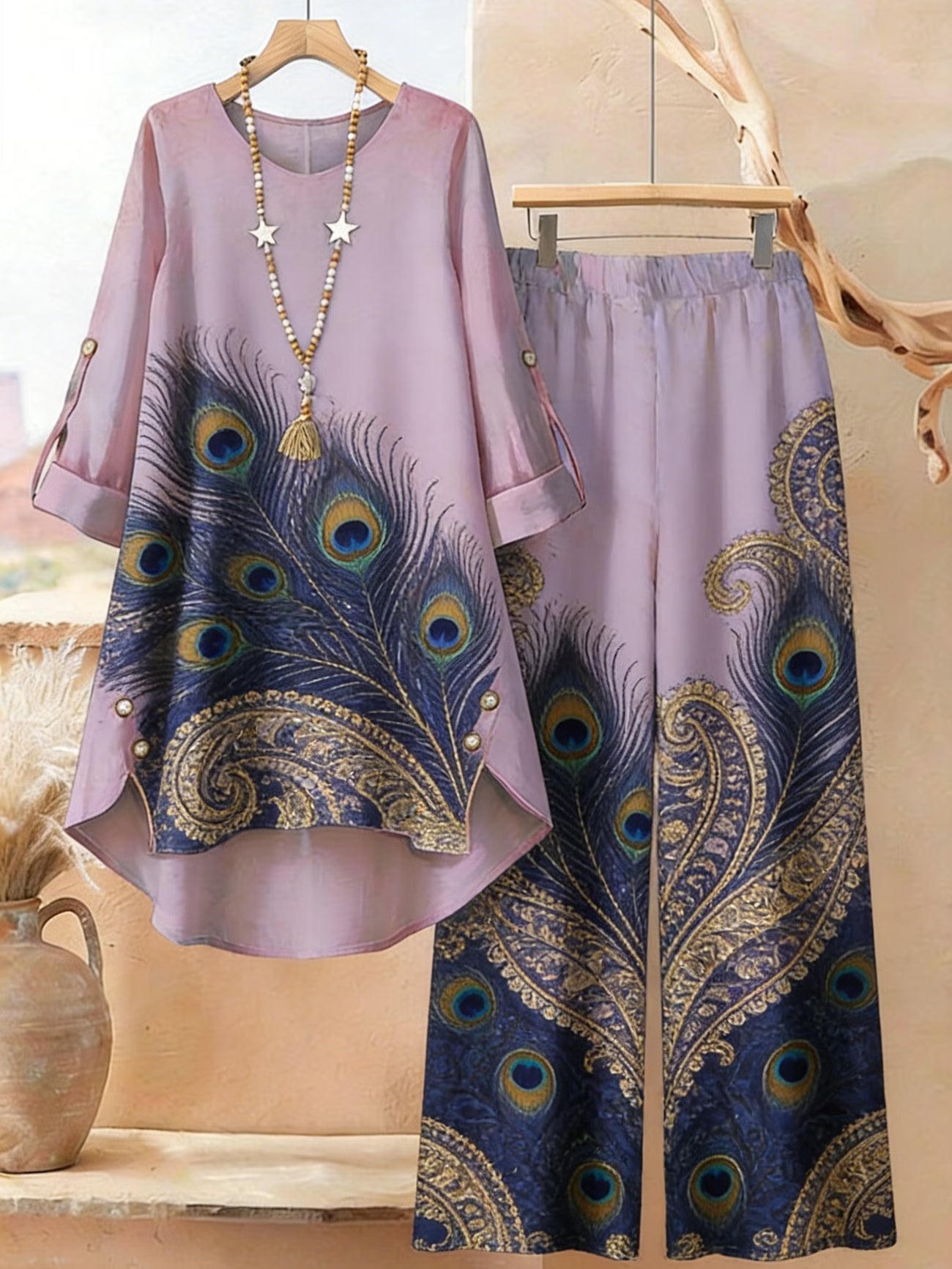Elegant Botanical Print 2-Piece Women’s Co-Ord Set