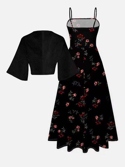 Women's New Summer Fashion Printed 2pcs Dress Set