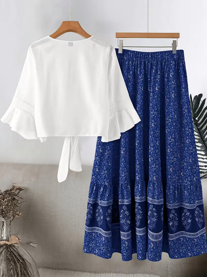 Chic Plus Size Lace Trim Two-Piece Set | Casual & Vacation Wear