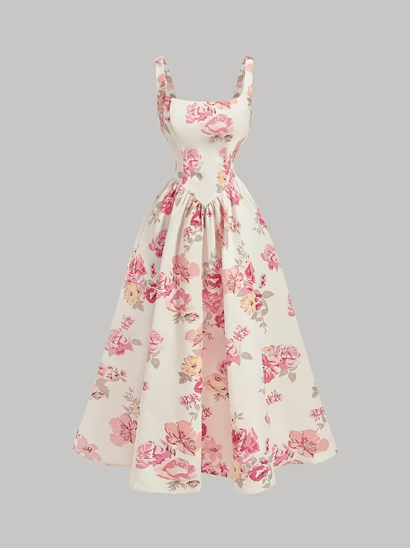 Women's Premium Floral Tie Strap Midi Dress