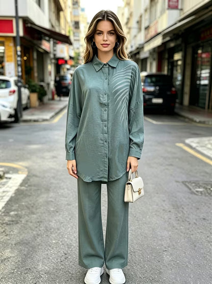 Women's Rhinestone Detail Shirt & Pants Set