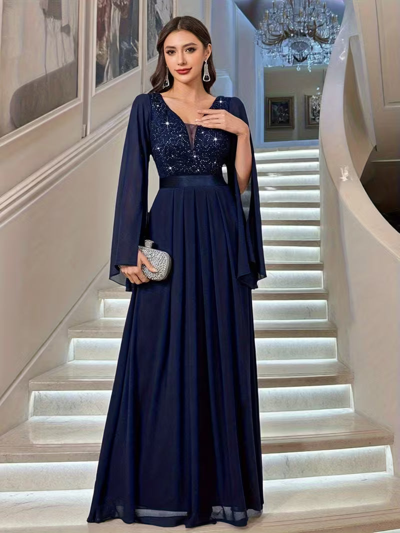 Royal Pearl Sequin Evening Gown