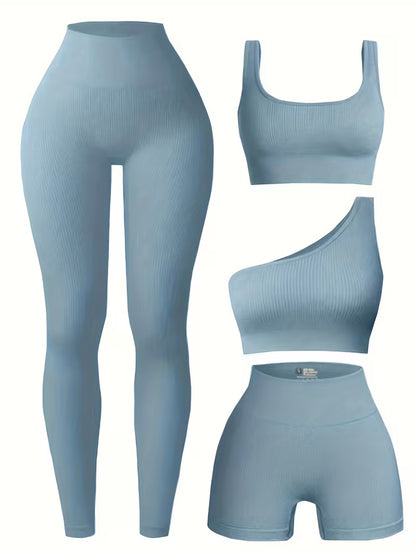 4-Piece Seamless Ribbed Activewear Set
