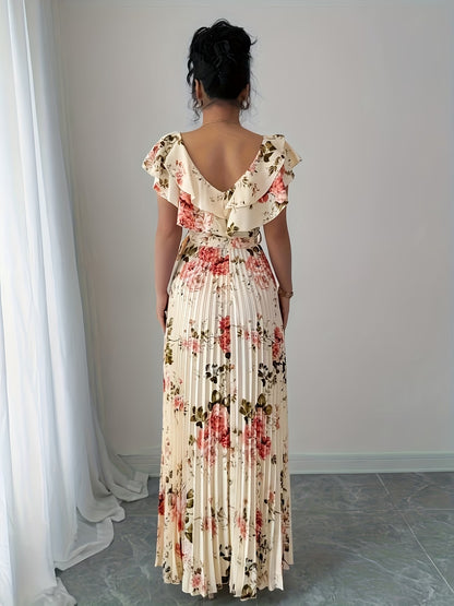 Women’s Floral Printed Pleated Maxi Dress