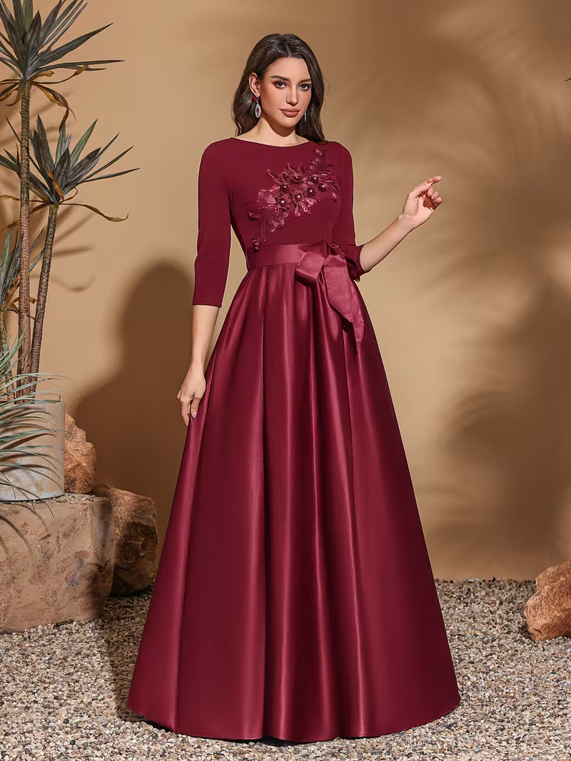 Elegant Bow Belt Mid-Length Evening Dress