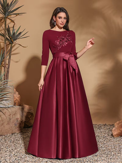 Elegant Bow Belt Mid-Length Evening Dress