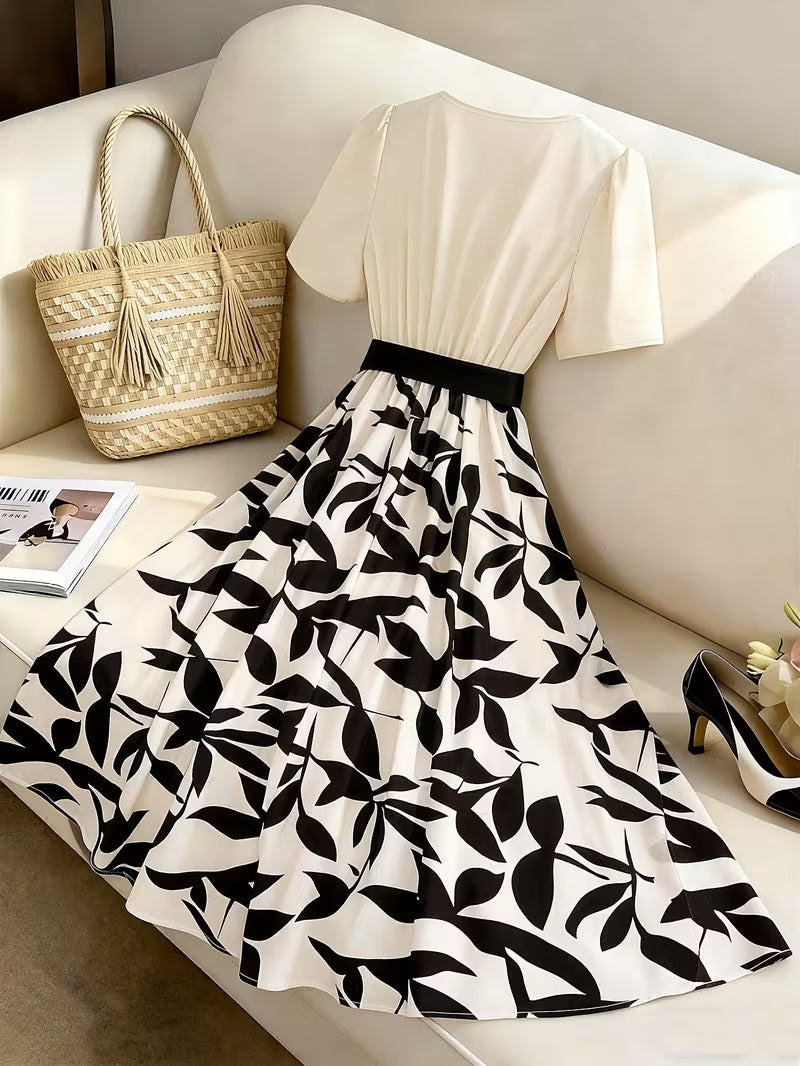 Elegant Floral Patchwork A-Line Dress