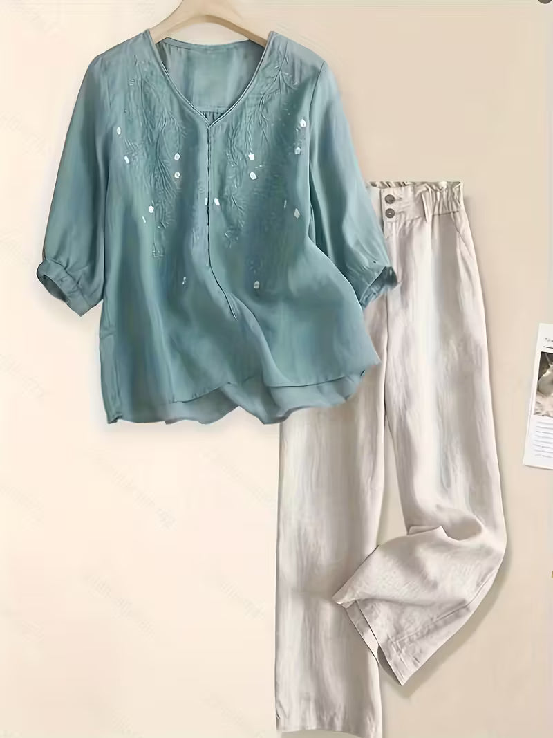 Women's Embroidered Loose Fit Outfit Set