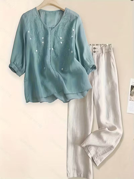 Women's Embroidered Loose Fit Outfit Set