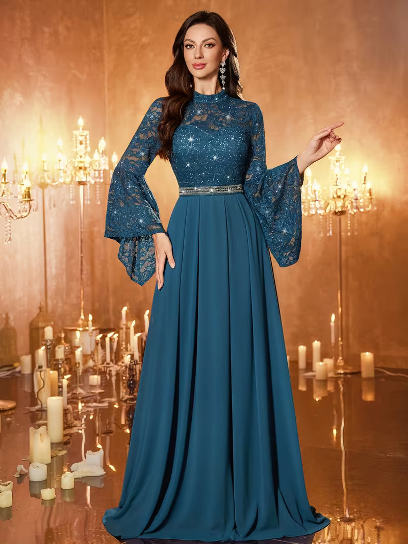 Royal Sequin Lace Evening Gown