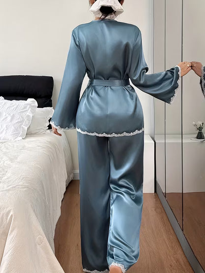 Women's Lace Trim 2-Piece Robe Set | Elegant Luxury Sleepwear