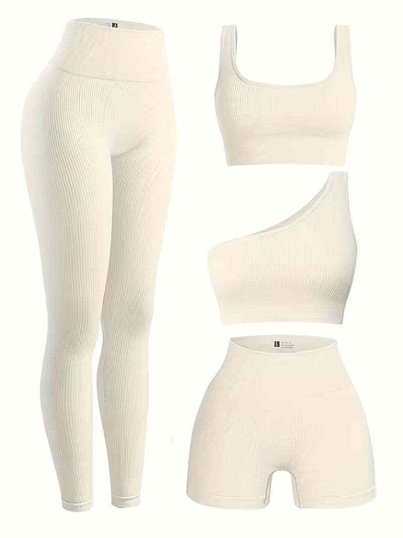 4-Piece Seamless Ribbed Activewear Set