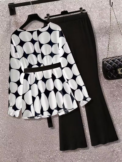Plus Size Polka Dot Tie-Front 2-Piece Set