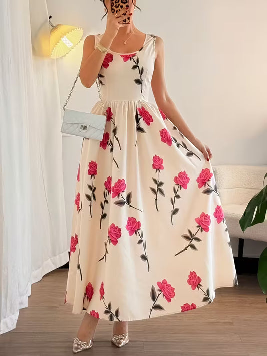 Women's Premium Floral Tie Strap Midi Dress