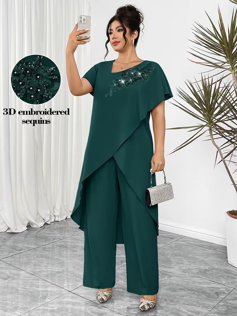 Luxury Rhinestone Lace Plus-Size Set