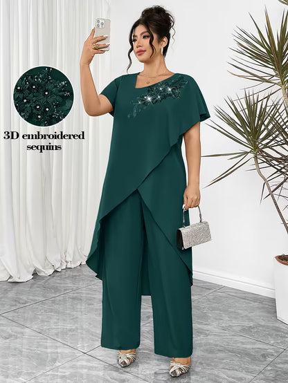 Luxury Rhinestone Lace Plus-Size Set