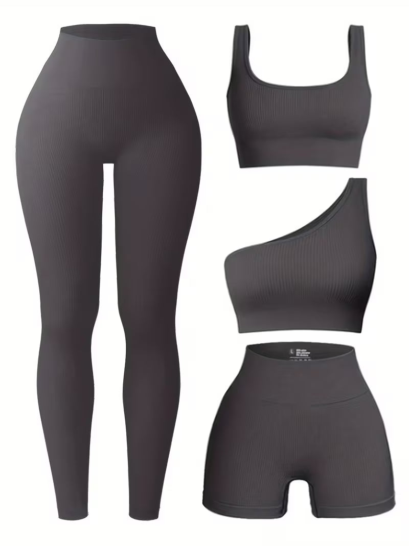 4-Piece Seamless Ribbed Activewear Set