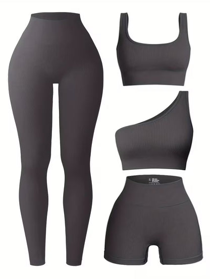 4-Piece Seamless Ribbed Activewear Set