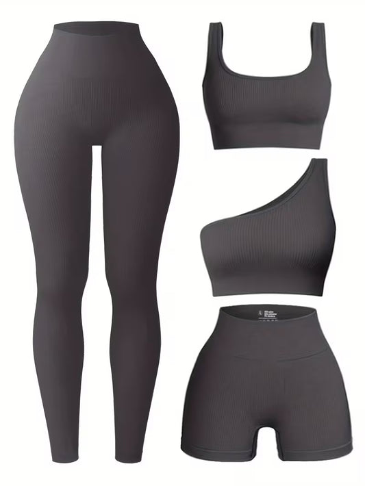 4-Piece Seamless Ribbed Activewear Set