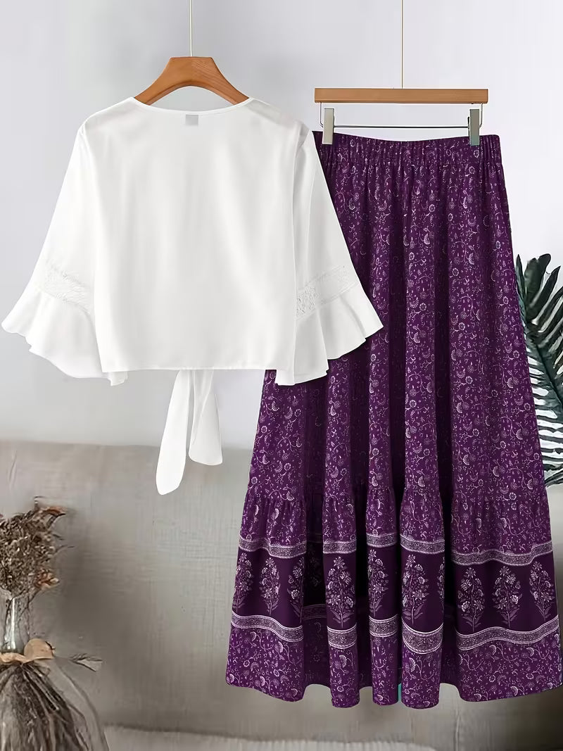 Chic Plus Size Lace Trim Two-Piece Set | Casual & Vacation Wear