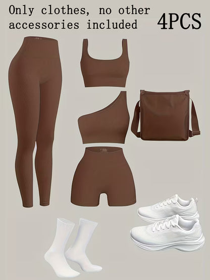 4-Piece Seamless Ribbed Activewear Set