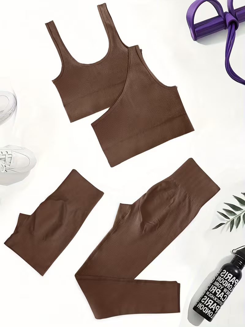 4-Piece Seamless Ribbed Activewear Set