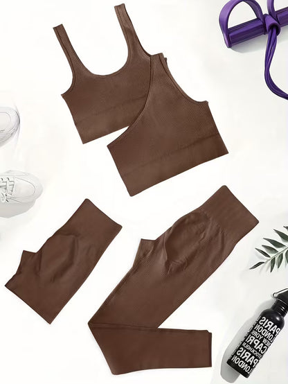 4-Piece Seamless Ribbed Activewear Set