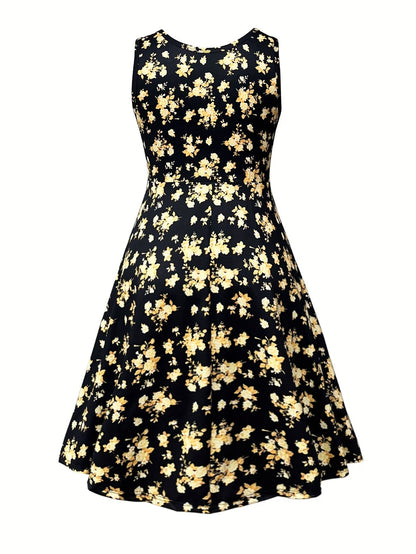 Plus Size Women Elegant Lace Coat & Printed Vest Dress 2-Piece Outfit Set