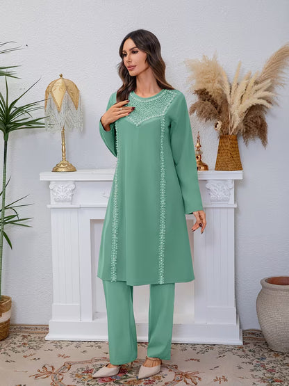 Luxury Pearl Sequin Abaya 2-Piece Set