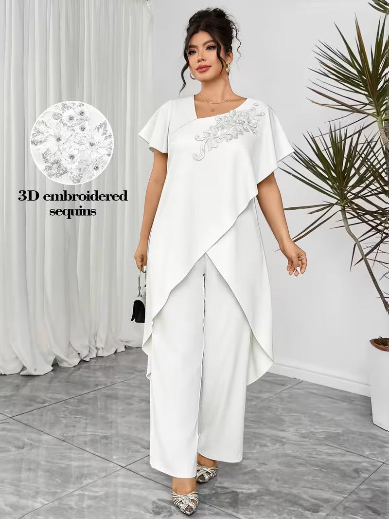 Luxury Rhinestone Lace Plus-Size Set