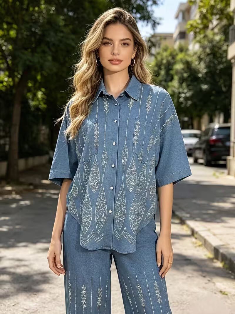 Women's Premium Embroidered Denim Co-Ord Set