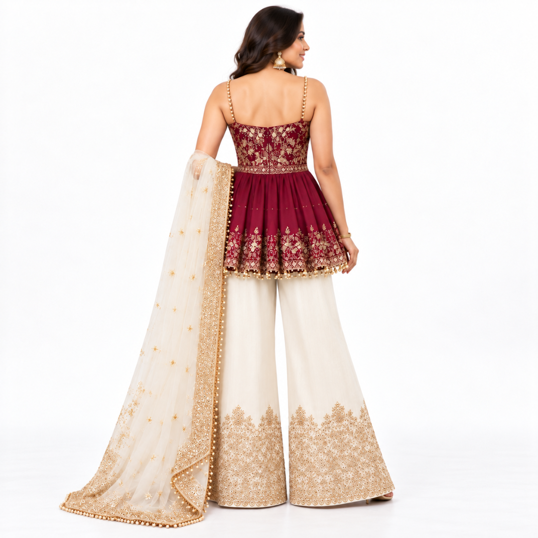 Women’s Embroidered Peplum Sharara Set
