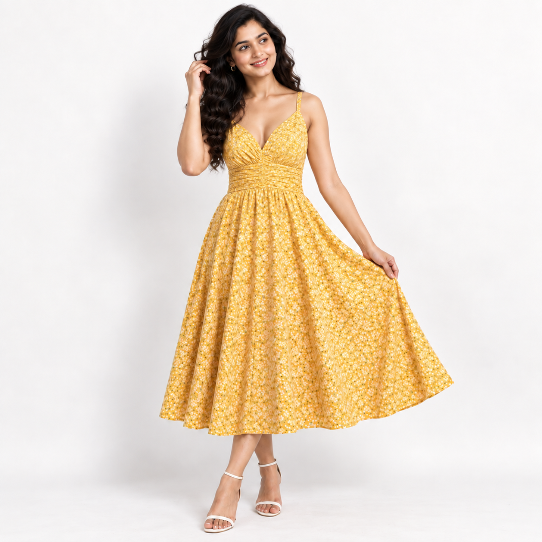 Women’s Printed Dress with Denim Shirt Set