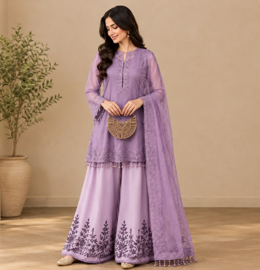 Women’s Embroidered Kurta Palazzo & Dupatta Set