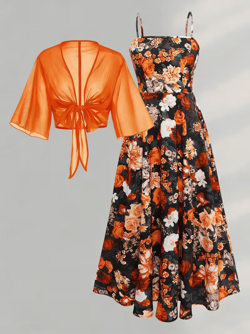 Women's New Summer Fashion Printed 2pcs Dress Set