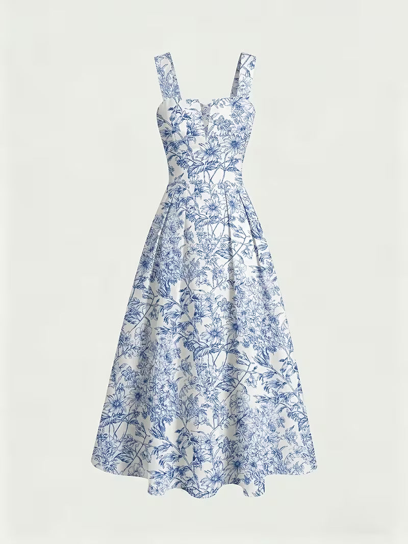 Women's Premium Floral Tie Strap Midi Dress