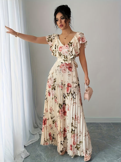 Women’s Floral Printed Pleated Maxi Dress