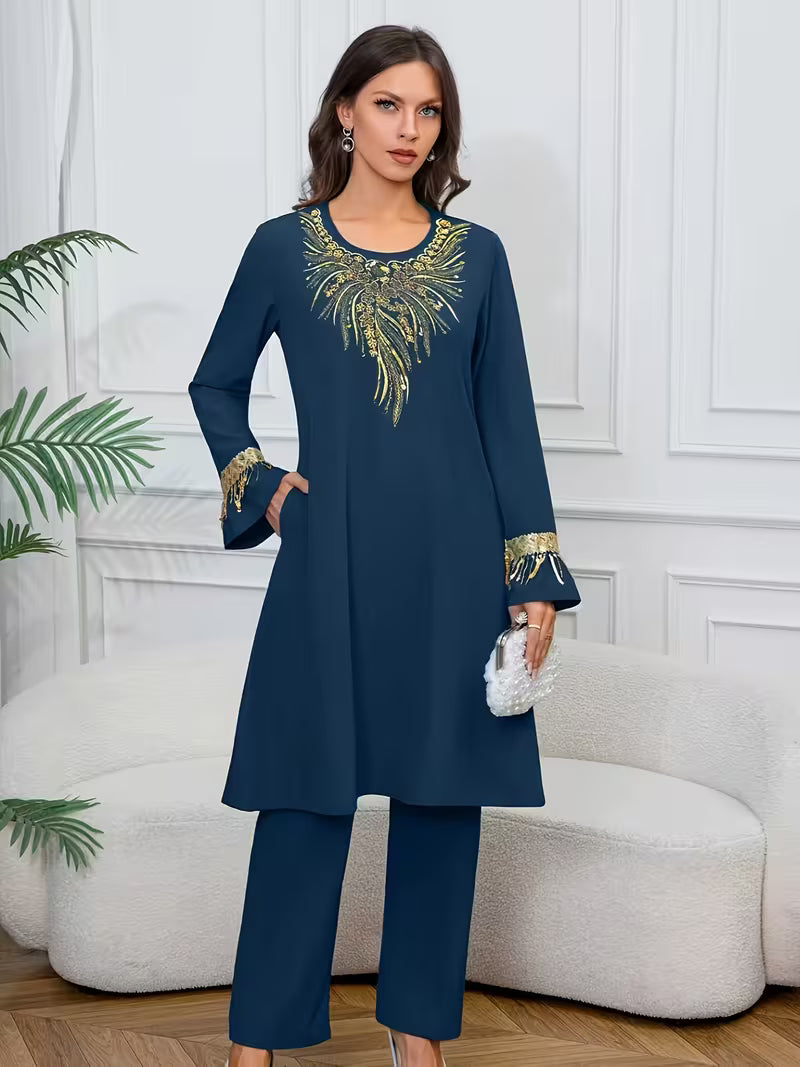 Royal Embroidered Sequin Ladies' Suit