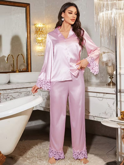 Women's Lace Trim 2-Piece Robe Set | Elegant Luxury Sleepwear