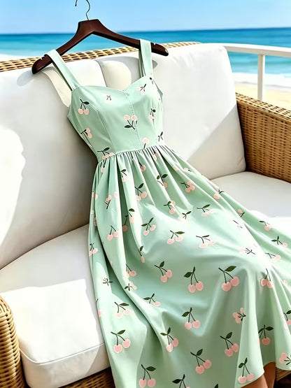 Women's Premium Floral Tie Strap Midi Dress