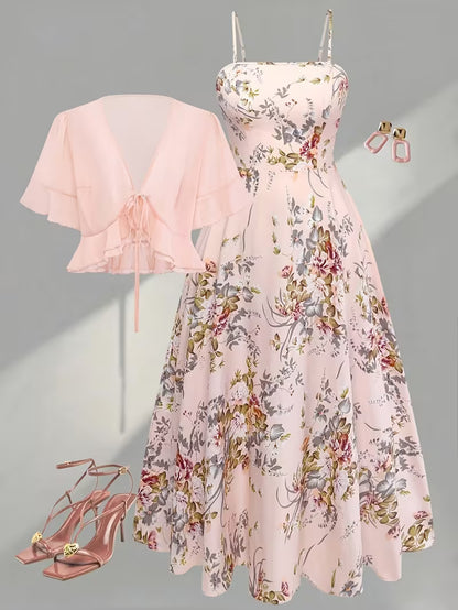 Women's New Summer Fashion Printed 2pcs Dress Set