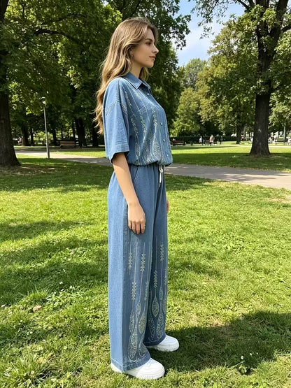 Women's Premium Embroidered Denim Co-Ord Set