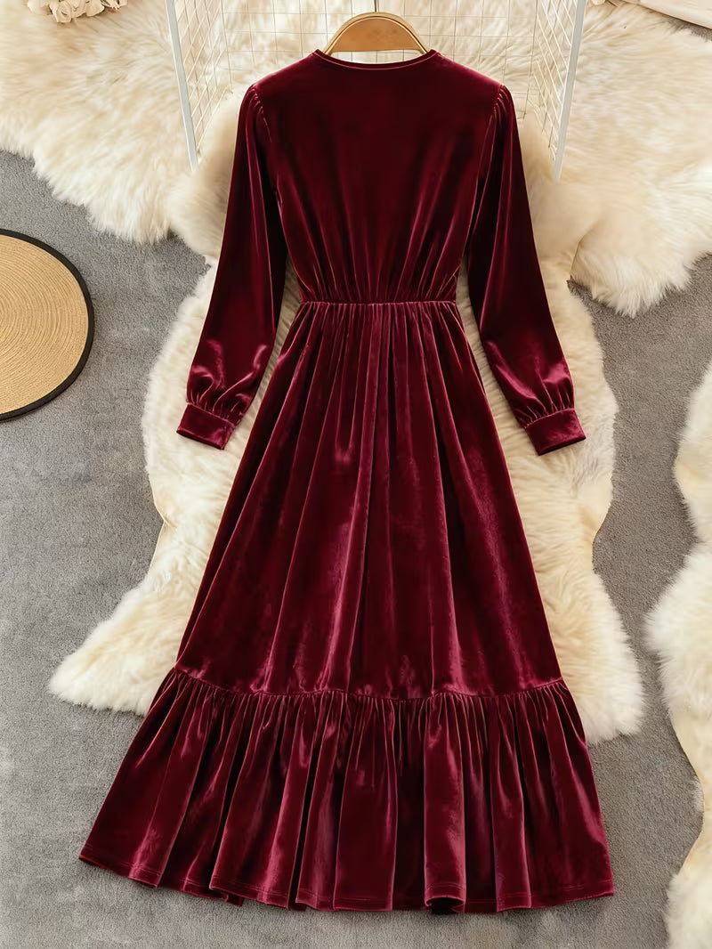 Women's Velvet Mermaid Maxi Dress | Elegant V-Neck Evening Gown
