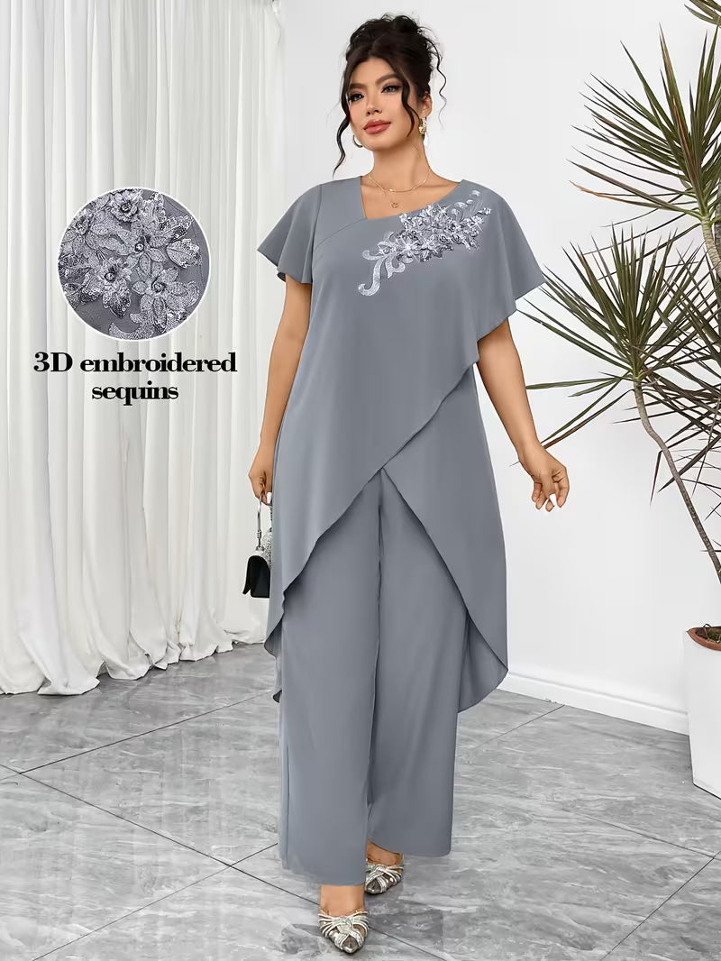 Luxury Rhinestone Lace Plus-Size Set