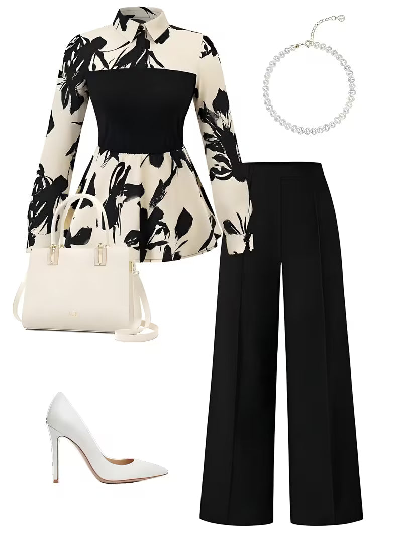 Women's Elegant Long Sleeve Top & Pants Set
