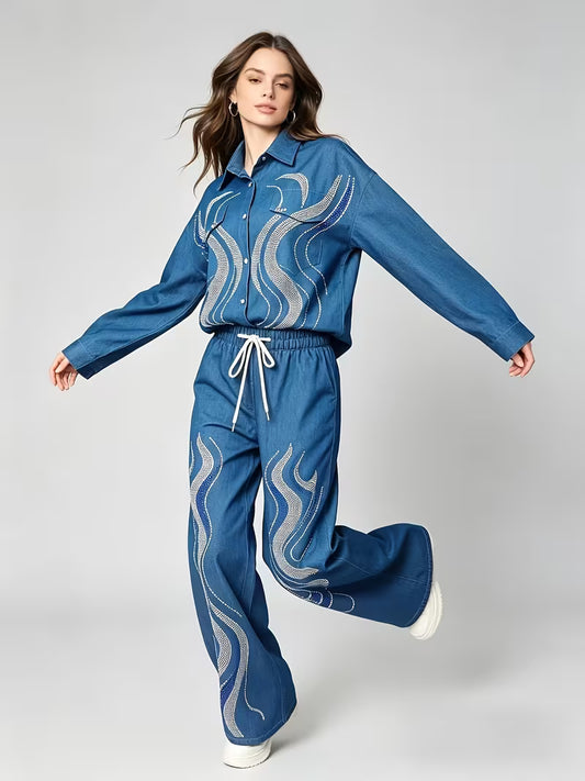Women's Premium Embroidered Denim Co-Ord Set